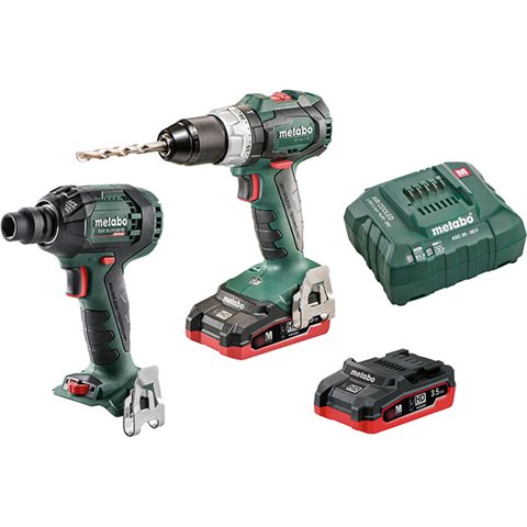 Metabo BS 18 LT BL + SSW 18 LTX 300 BL Verktygspaket med 3,5Ah batterier och laddare